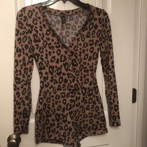 Leopard print pajama romper